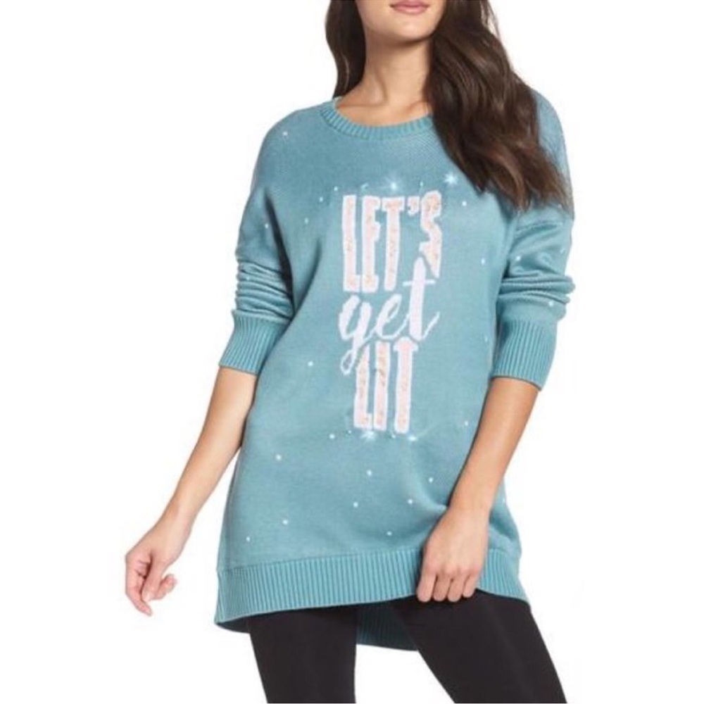 Light-Up Holiday Christmas Sweater Teal Blue Twinkle Lights Batteries Included M